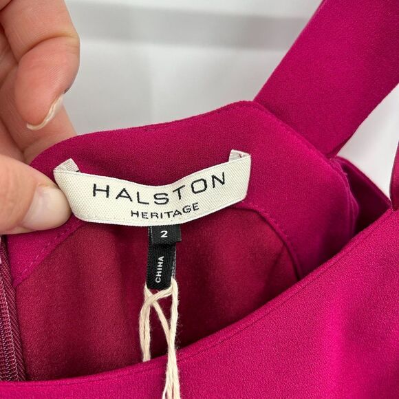 NWT HALSTON HERITAGE Cranberry Pink Cold Shoulder Fitted High Slit Gown Dress 2 - Picture 7 of 8